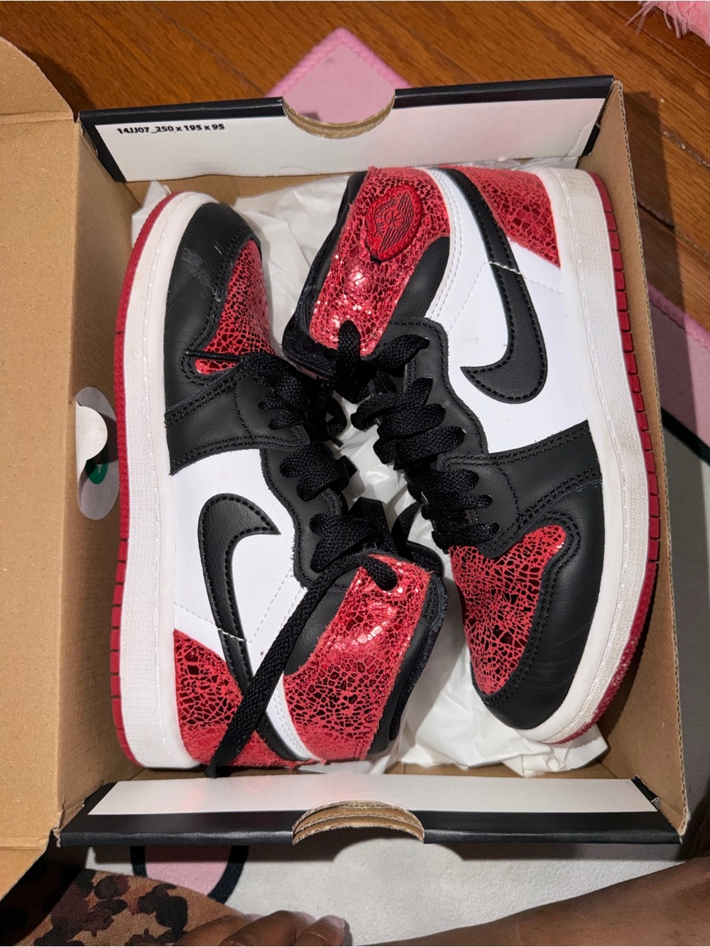 Jordan Kids High-Top Sneakers in Red, Black & White